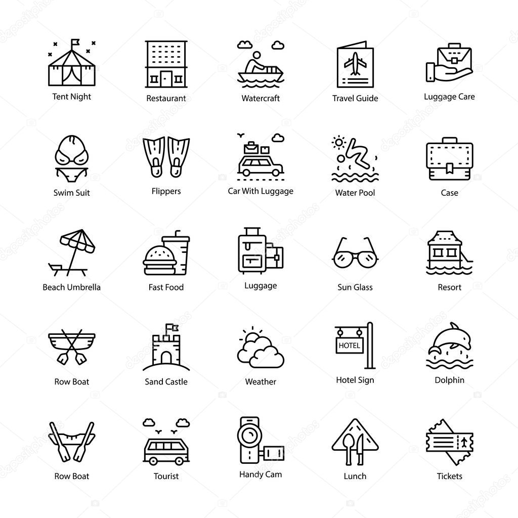 Vacations Line Vector Icons 