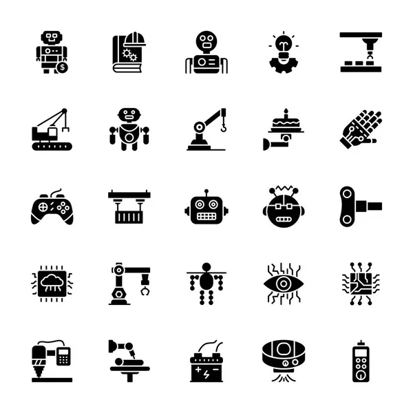 Robotics Glyph Vector Icons — Stock Vector