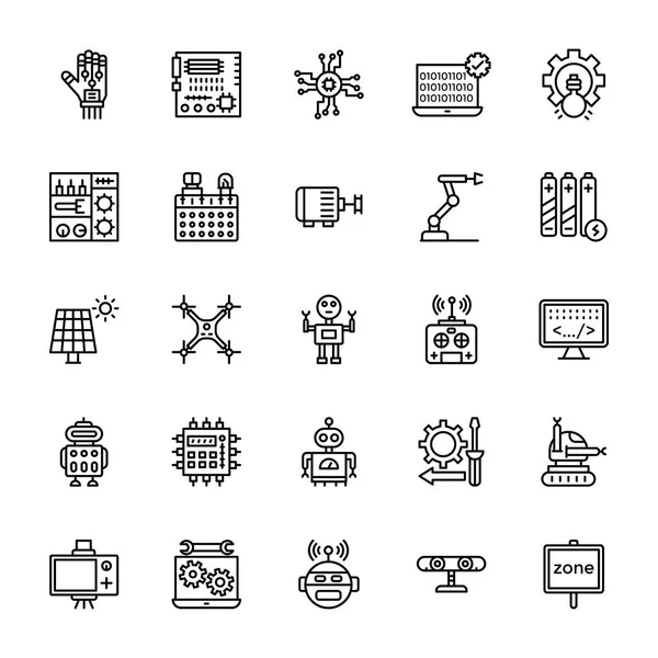 Línea Ingeniería Robótica Vector Iconos — Vector de stock