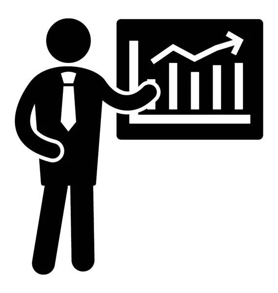 Analista Negocios Con Gráficos Empresariales Segundo Plano — Vector de stock