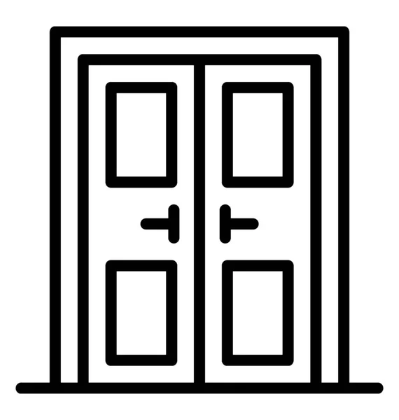 Line Icon Design Closed Wooden Door — Stock Vector
