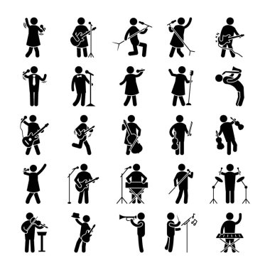 Enstrümantal müzik glif vektörel çizimler
