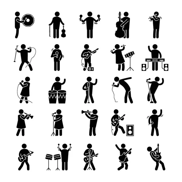 Música Artistas Glyph Iconos — Vector de stock