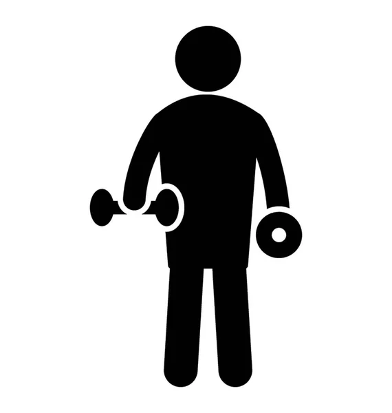 Uomo Tiene Mano Manubri Palestra Raffiguranti Rafforzamento Muscolare — Vettoriale Stock