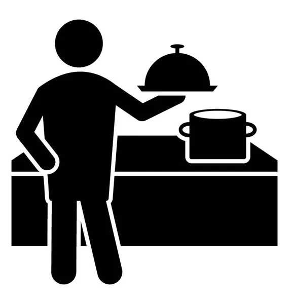 Homem Segurando Comida Cloche Sinal Serviço Comida — Vetor de Stock