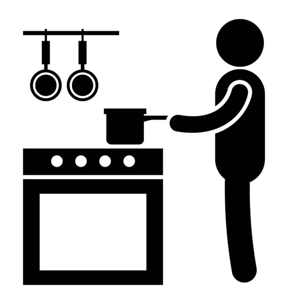 Man Standing Making Something Saucepan Depicting Home Kitchen — Stock Vector