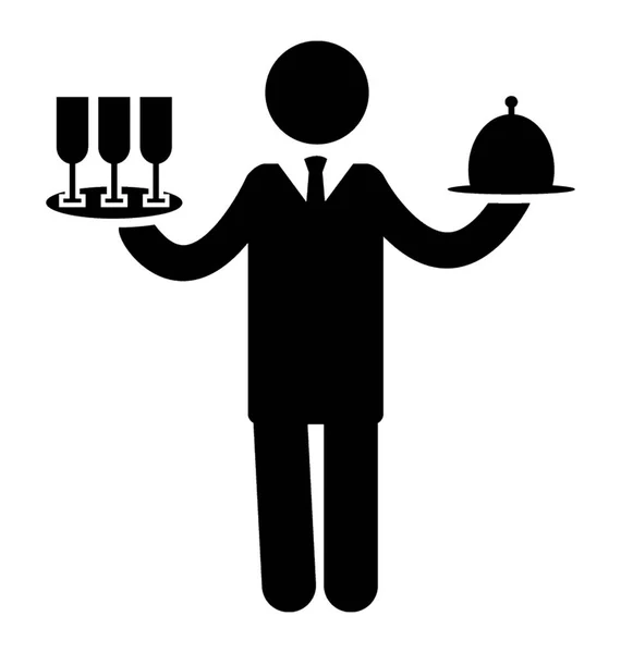 Man Holding Drinks Tray Food Cloche Concept Bar Waiter — Stock Vector