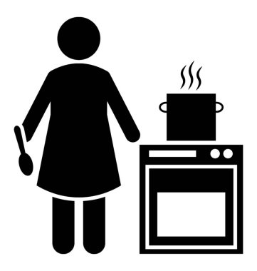 Pişirme sopa, kadın şef görsel bir kadın avatar holding 
