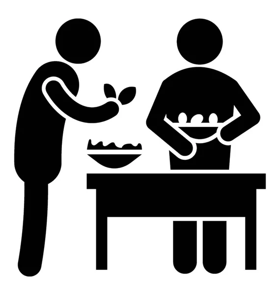 Дві Людини Стоять Столом Посудом Зображує Прикрасу Їжі — стоковий вектор