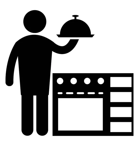 Man Met Voedsel Cloche Voor Bakken Oven Bakken Voedsel Pictogram — Stockvector