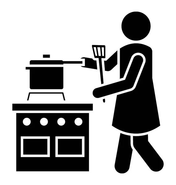 Femme Debout Faire Quelque Chose Dans Autocuiseur Représentant Cuisine Maison — Image vectorielle