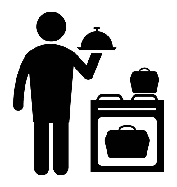 Man Met Voedsel Cloche Voor Bakken Oven Bakken Voedsel Pictogram — Stockvector