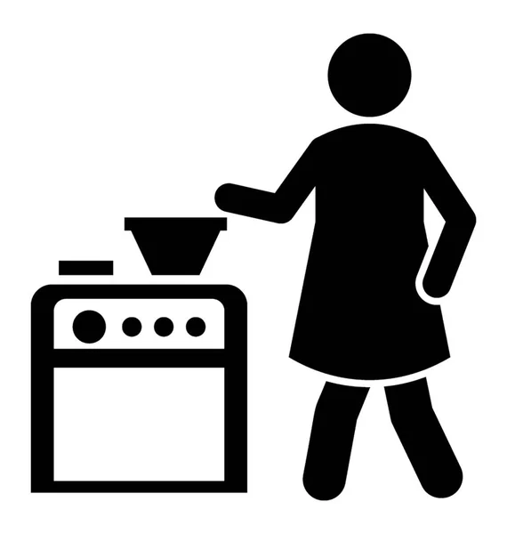 Weibchen Stehen Traditionellen Kochbereich Kochherd — Stockvektor