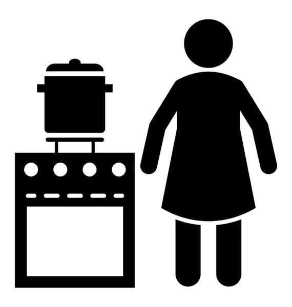 Vrouwelijke Met Koken Kachel Snelkookpan Het Concept Van Het Pictogram — Stockvector