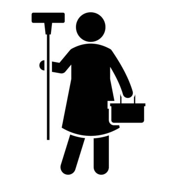 Avatar ayakta tutarak su kova ve zemin silecek, janitorial Hizmetleri 