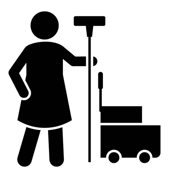 女性手持清洁设备是房屋清洁剂的标志 — 图库矢量图片