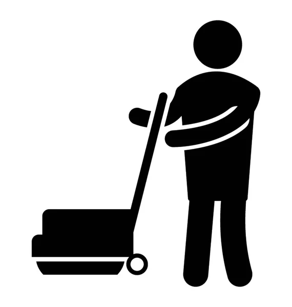 Man Holding Grass Cutting Machine Lawn Mower Icon — Stock Vector