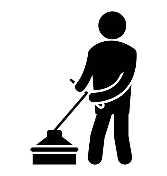 Чоловік Тримає Мітлу Прибирання Поверхні Прибирання Підлоги — стоковий вектор