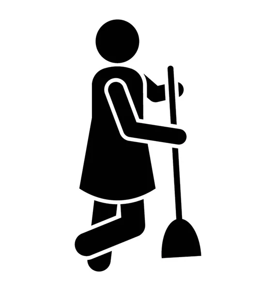 Human Avatar Holding Broom Standing Concept Brooming Icon — Stock Vector