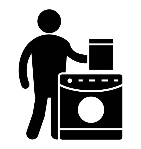 Man Som Står Med Tvättmaskin Symbolen För Trasa Washerman — Stock vektor