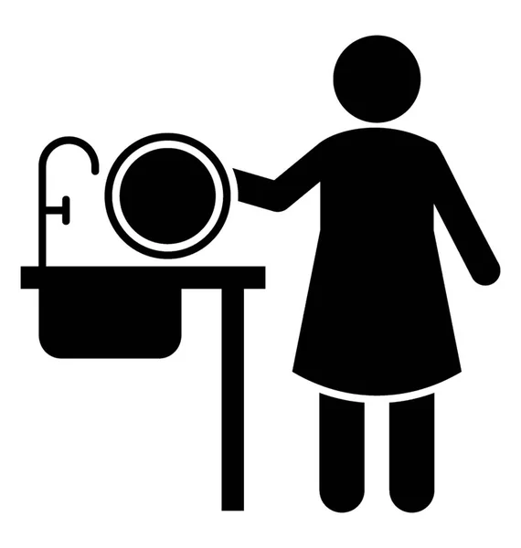 Avatar Standing Front Sink Depicting Dishwashing Icons — Stock Vector