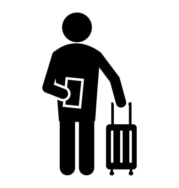 Homme Tenant Billet Avion Bagages Est Icône Touristique — Image vectorielle