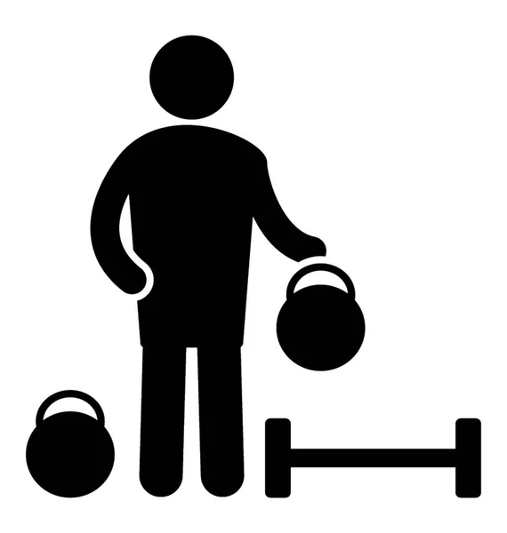 Man Standing Gym Equipments Symbolizing Trainer Icon — Stock Vector