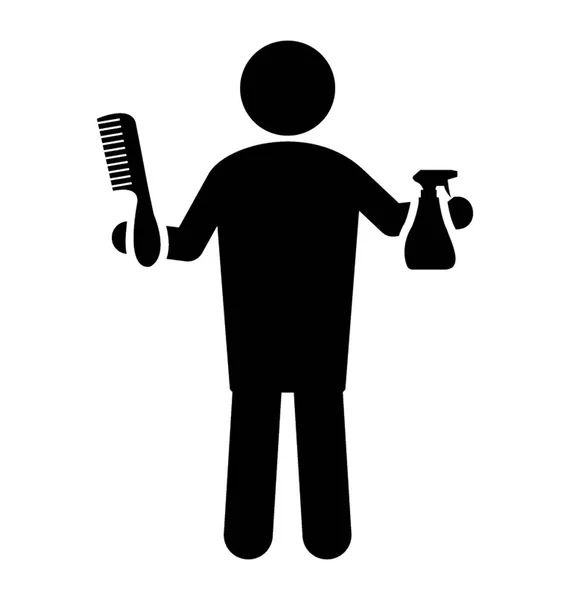 Barber Holding Comb Water Spray Bottle Cutting Hairs — Stock Vector