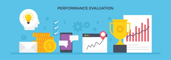 Gráfico Barras Trofeo Que Muestra Concepto Evaluación Del Rendimiento — Vector de stock