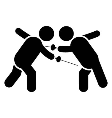 İki avatarları mücadelede kılıç ile poz, eskrim piktogram 