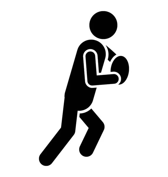 一个人的象形图与长方形的球在手 这是橄榄球图标 — 图库矢量图片