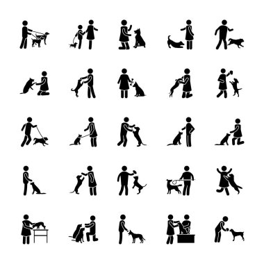 Köpek eğitim ve bakım glif simgeler evde beslenen hayvan 