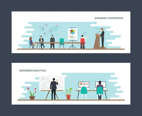 Ilustracja Płaskie Business Conference Analiza Biznesowa — Wektor stockowy