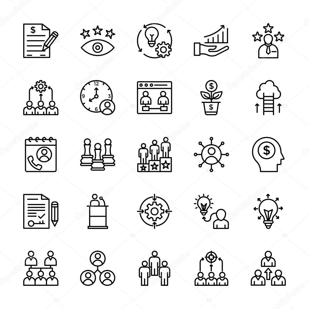 Project Management and Scope Line Icons 
