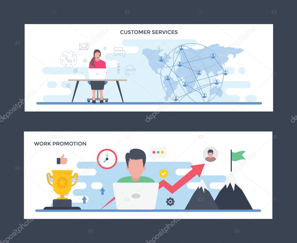 Customer Services and Work Promotions Flat Illustrations 