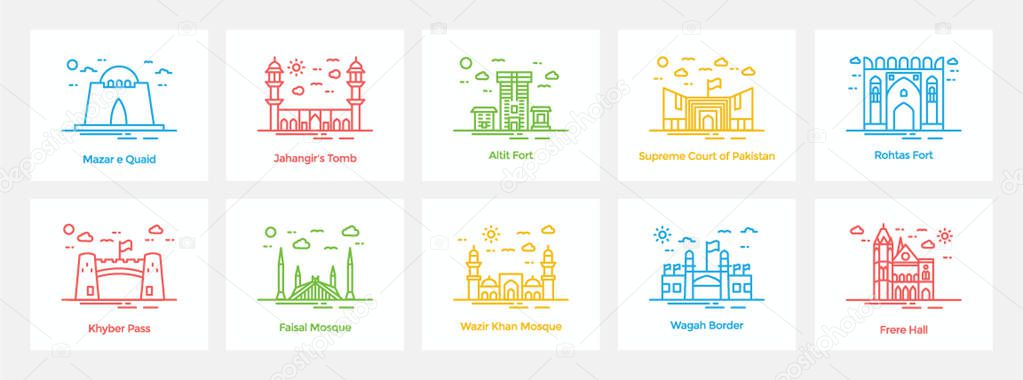 Pakistani Landmarks Icons Set