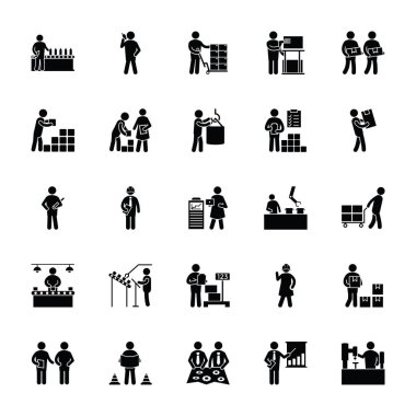 Fabrika glif Icons Set üretim 