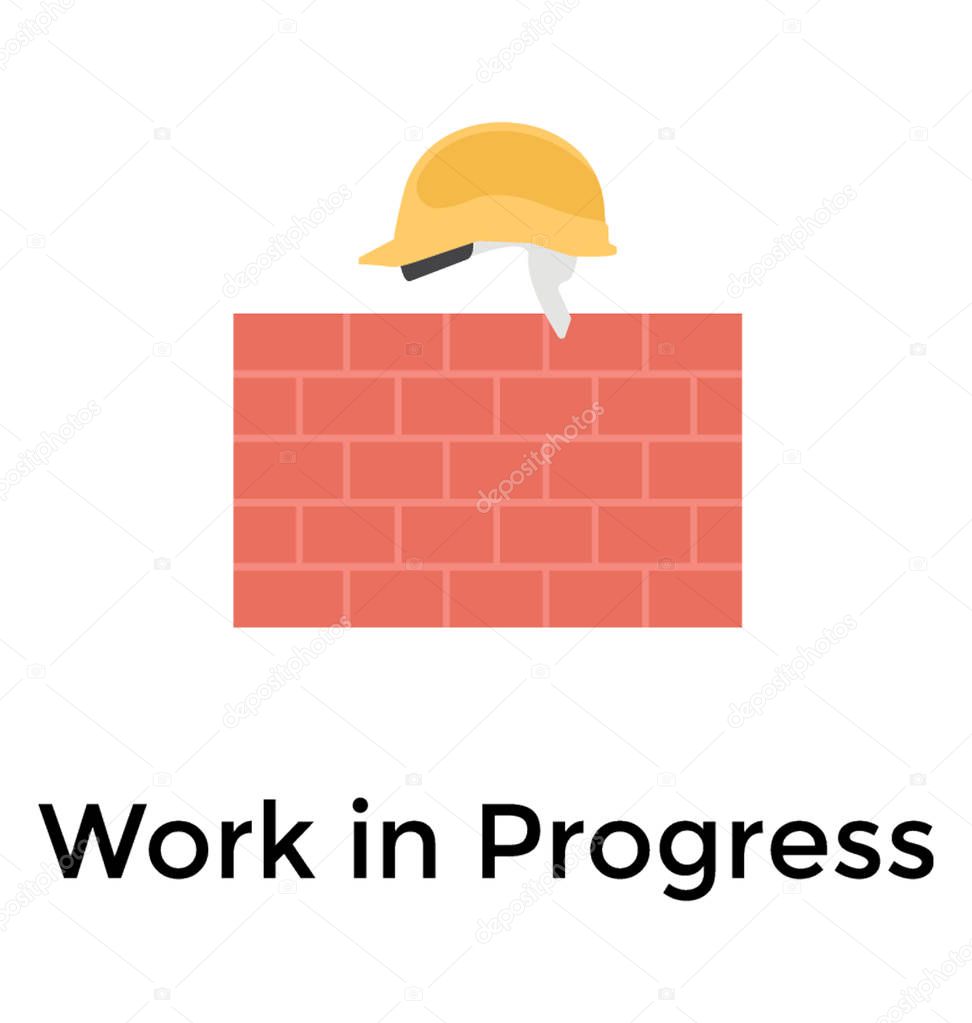 Hard helmet placed or bricks wall as construction icon concept 