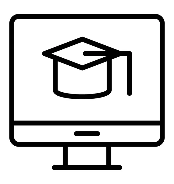 Mortarboard Egy Számítógépet Ábrázoló Koncepció Online Oktatás — Stock Vector