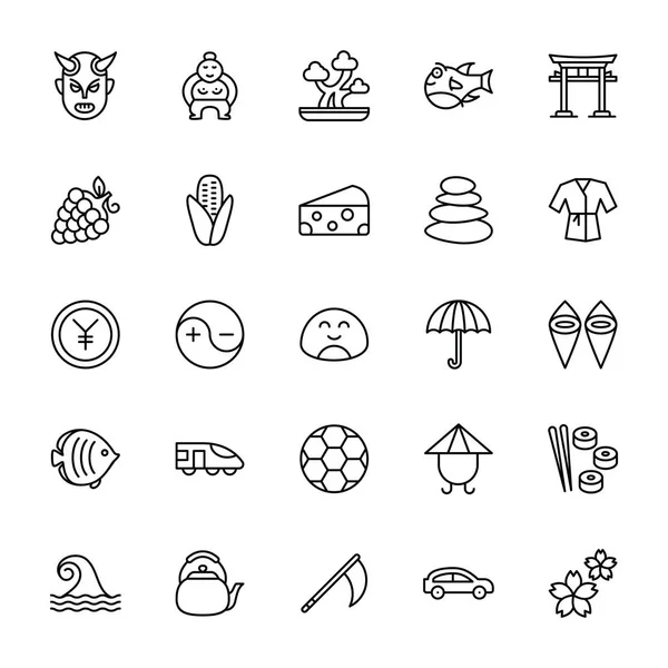 Paquete Iconos Línea Símbolos Japón — Vector de stock