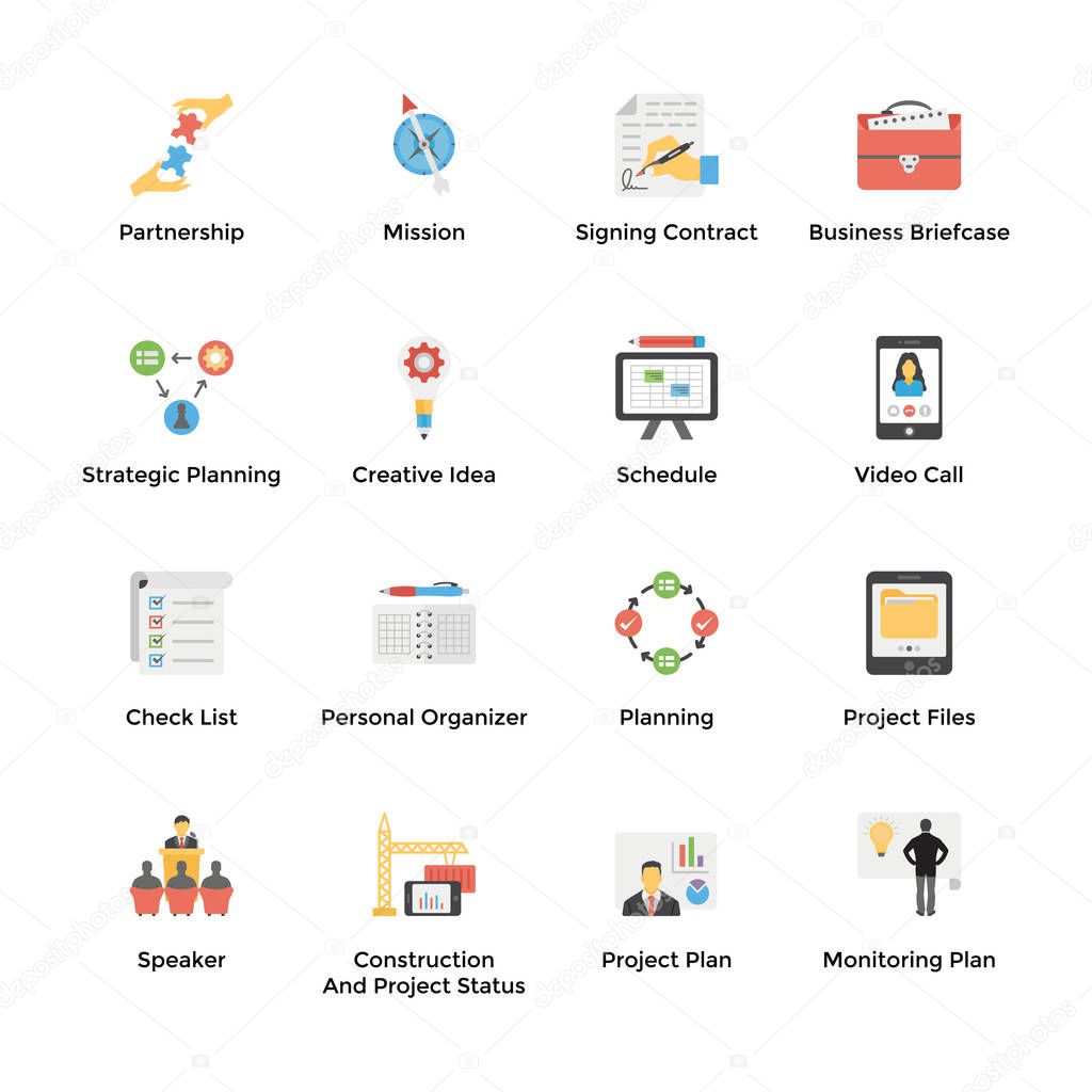 Business Management Flat Vector Icons  