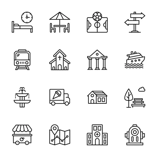 Paquete Iconos Elementos Urbanos — Vector de stock