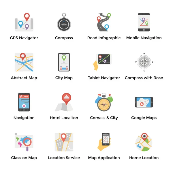 Gps Ícones Navegação Plana — Vetor de Stock