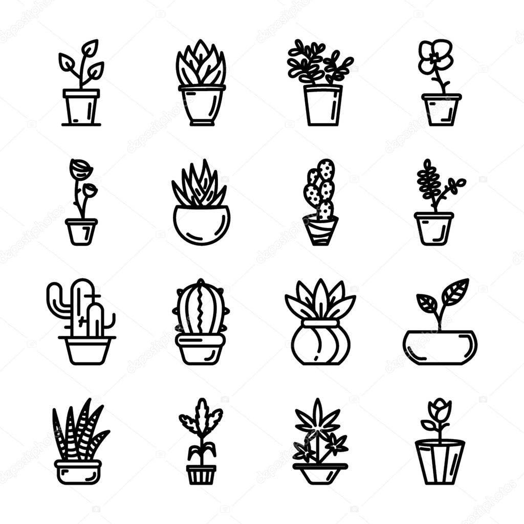 Potted Plants Icons Set 