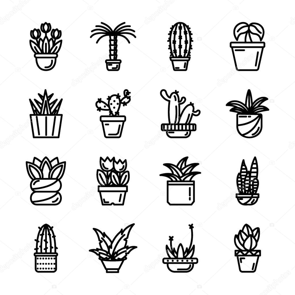 Potted Leaves Icons Set 