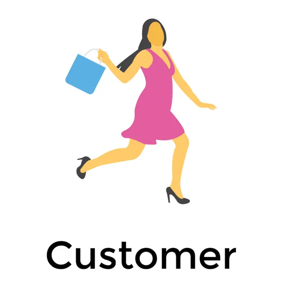 Lady Customer Shopping Bag — Stock Vector