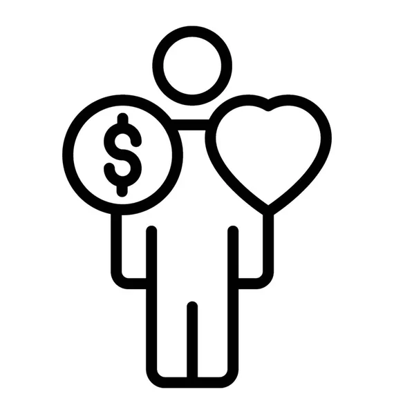 Avatar Masculino Con Corazón Dólar Mostrando Filántropo — Vector de stock