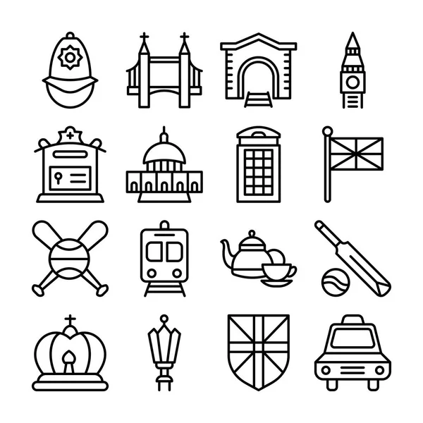 Reino Unido Inglaterra Line Icons Pack — Vetor de Stock