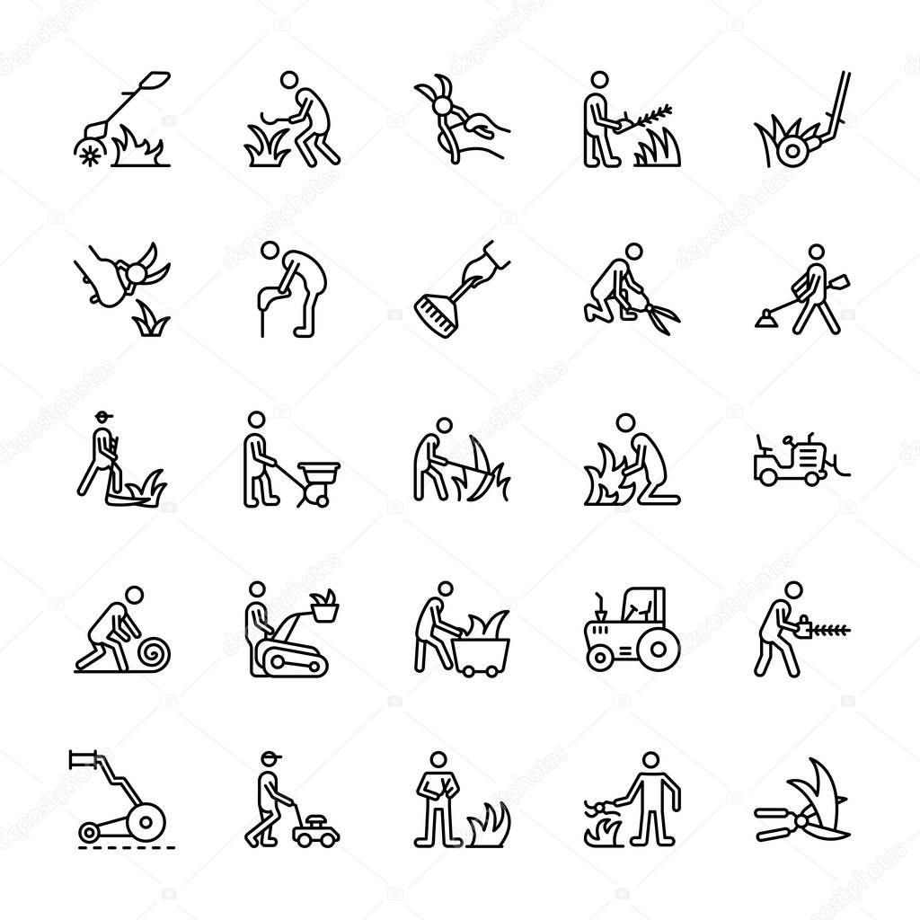 Pack Of Workers Cutting Grass Icons