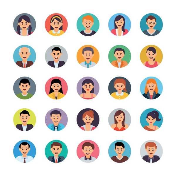 Avatares Humanos Set Iconos Planos — Vector de stock